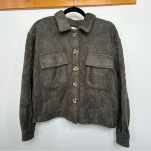 Z Supply Olive Fuzzy Button Down Shacket | M